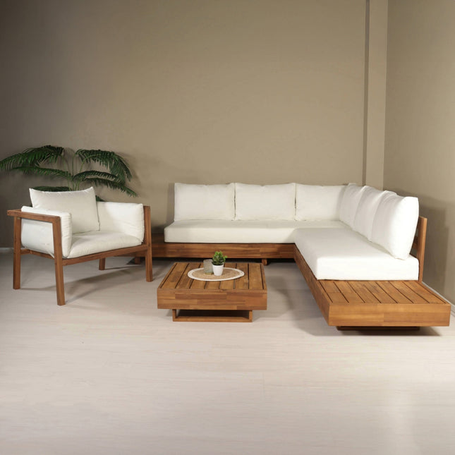 Loungebank tuin set Donna wit acaciahout 248cm met tafel en stoel