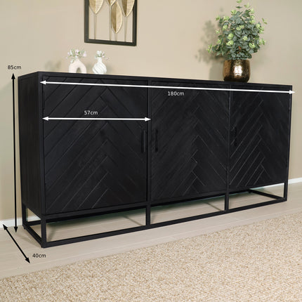 Dressoir visgraat mangohout 180cm zwart Lita