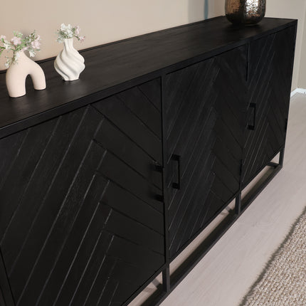 Dressoir visgraat mangohout 180cm zwart Lita