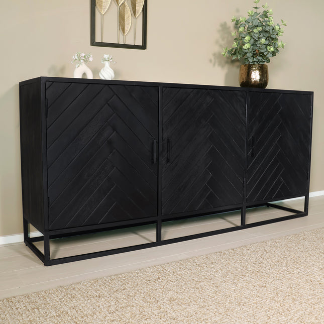 Dressoir visgraat mangohout 180cm zwart Lita