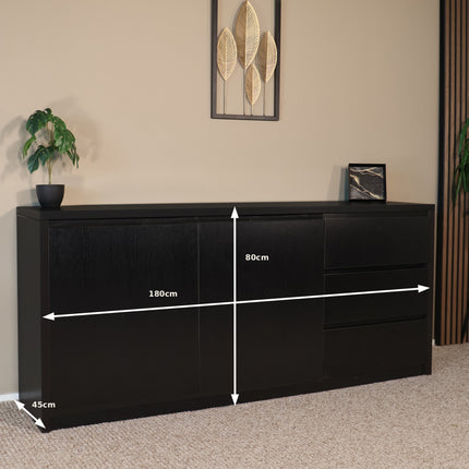 Dressoir melamine zwart 180cm Cassie