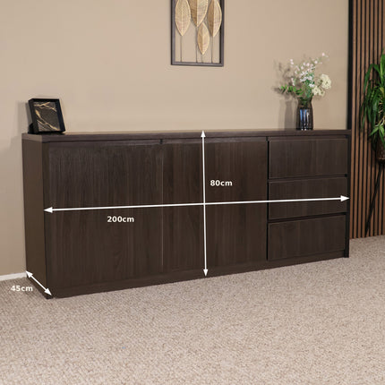 Dressoir melamine donker walnoot 200cm Cassie