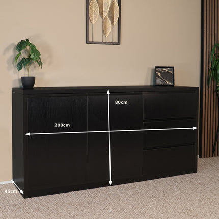 Dressoir melamine zwart 160cm Cassie