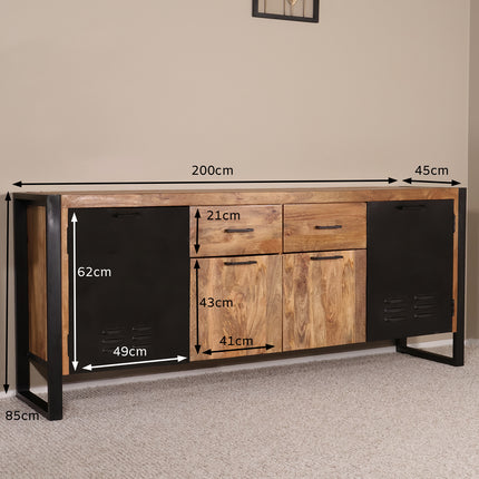 Dressoir mangohout Nora bruin zwart industrieel 200cm