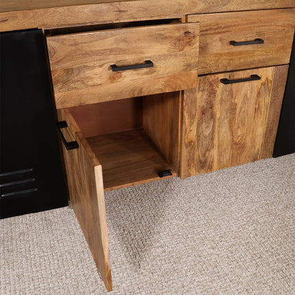 Dressoir mangohout Nora bruin zwart industrieel 200cm