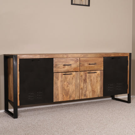 Dressoir mangohout Nora bruin zwart industrieel 200cm