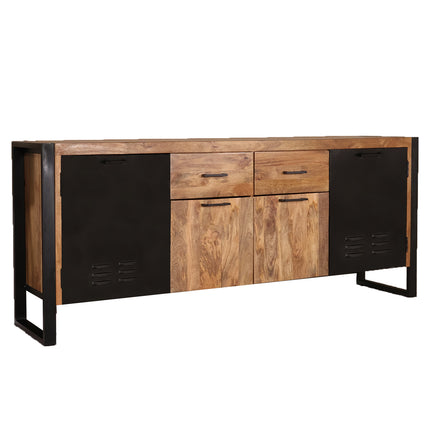 Dressoir mangohout Nora bruin zwart industrieel 200cm