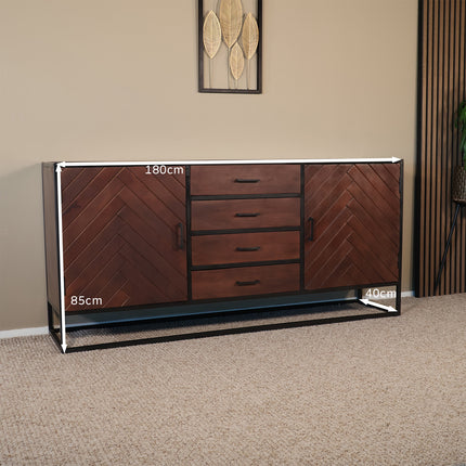 Dressoir visgraat mangohout 180cm walnoot Cody