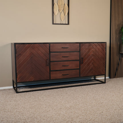 Dressoir visgraat mangohout 180cm walnoot Cody