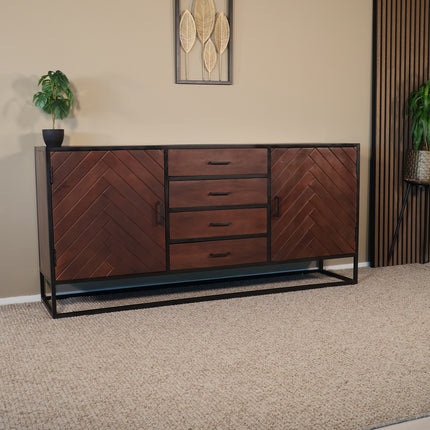 Dressoir visgraat mangohout 180cm walnoot Cody