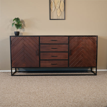 Dressoir visgraat mangohout 180cm walnoot Cody