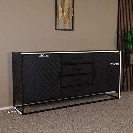 Dressoir visgraat mangohout 180cm zwart Cody