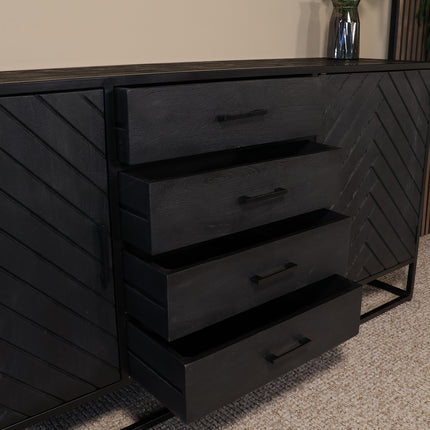 Dressoir visgraat mangohout 180cm zwart Cody