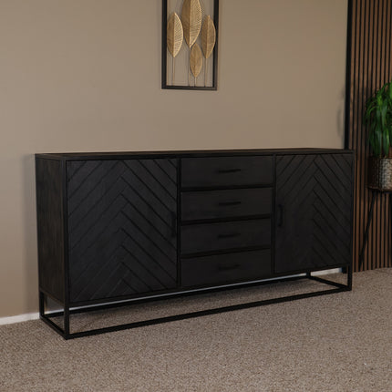 Dressoir visgraat mangohout 180cm zwart Cody
