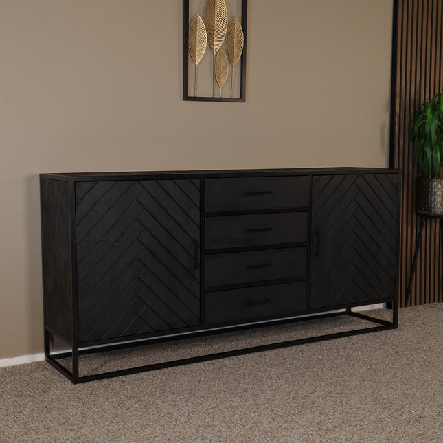 Dressoir visgraat mangohout 180cm zwart Cody