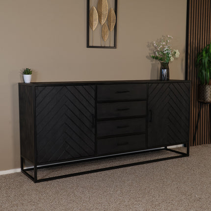 Dressoir visgraat mangohout 180cm zwart Cody