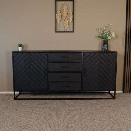 Dressoir visgraat mangohout 180cm zwart Cody