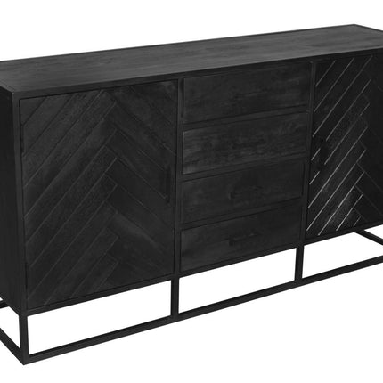 Dressoir visgraat mangohout 160cm zwart Cody