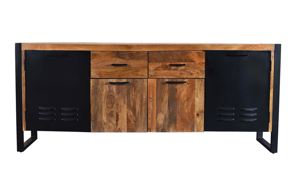 Dressoir mangohout Nora bruin zwart industrieel 200cm