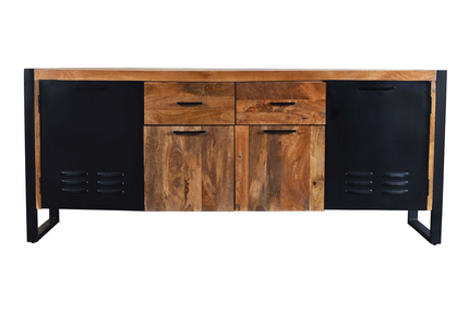 Dressoir mangohout Nora bruin zwart industrieel 200cm