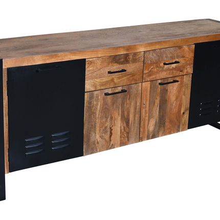 Dressoir mangohout Nora bruin zwart industrieel 200cm