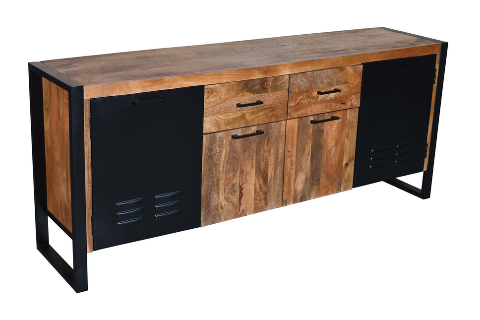 Dressoir mangohout Nora bruin zwart industrieel 200cm