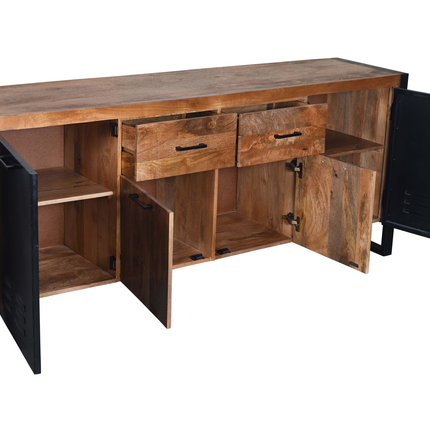 Dressoir mangohout Nora bruin zwart industrieel 200cm