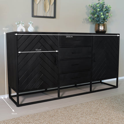 Dressoir visgraat mangohout 160cm zwart Cody