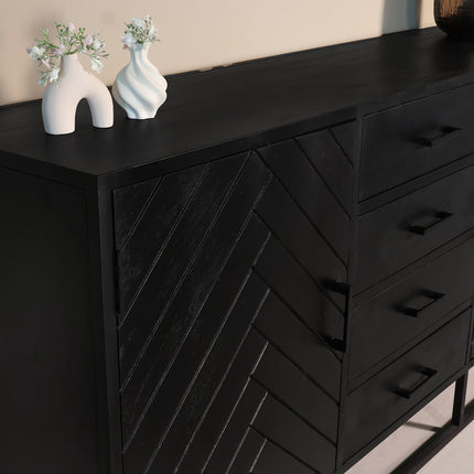 Dressoir visgraat mangohout 160cm zwart Cody