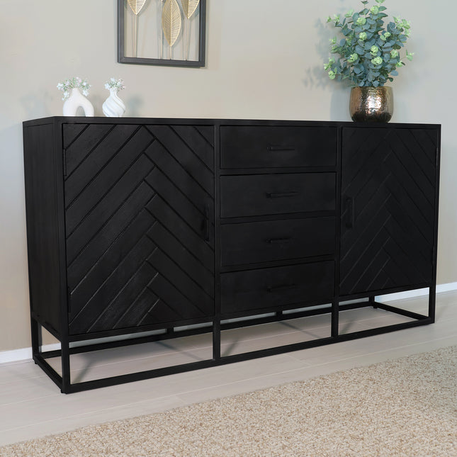 Dressoir visgraat mangohout 160cm zwart Cody