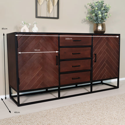 Dressoir visgraat mangohout 160cm walnoot Cody