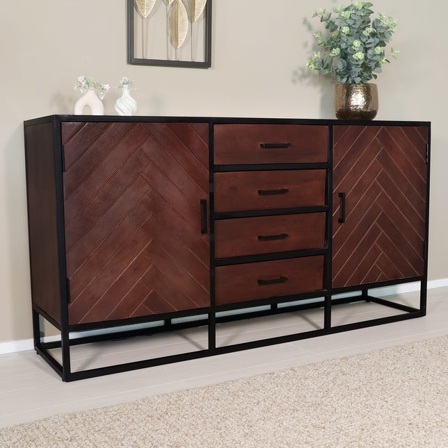 Dressoir visgraat mangohout 160cm walnoot Cody