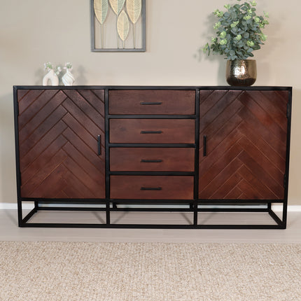 Dressoir visgraat mangohout 160cm walnoot Cody