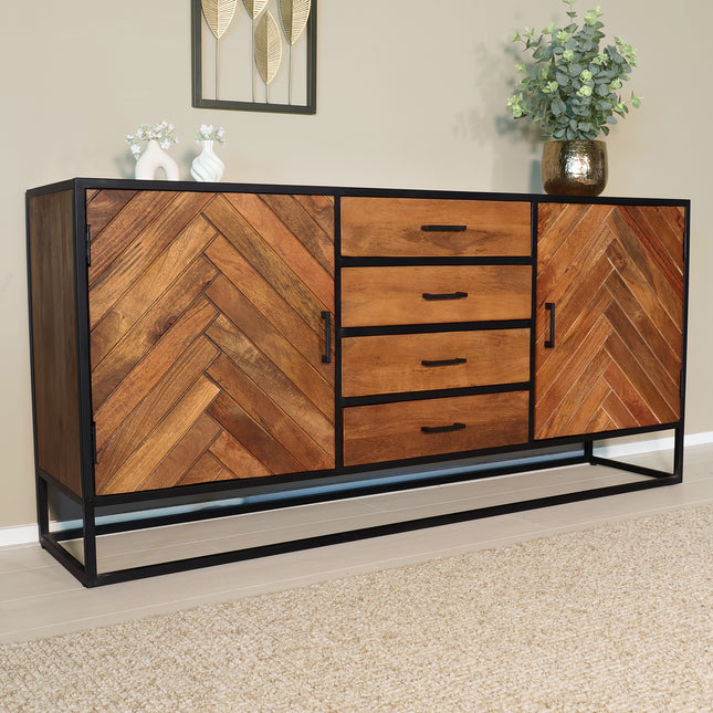 Dressoir visgraat mangohout 180cm bruin Cody