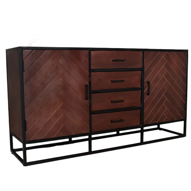 Dressoir visgraat mangohout 160cm walnoot Cody