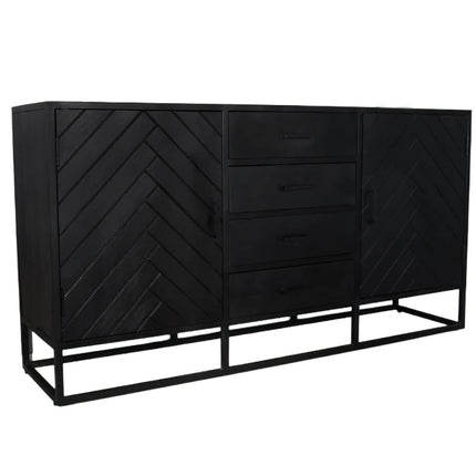 Dressoir visgraat mangohout 160cm zwart Cody