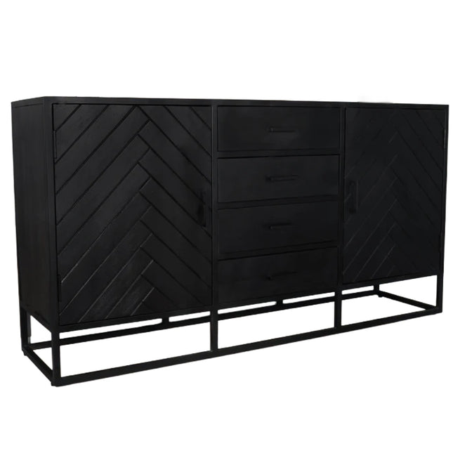 Dressoir visgraat mangohout 160cm zwart Cody