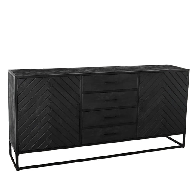 Dressoir visgraat mangohout 180cm zwart Cody