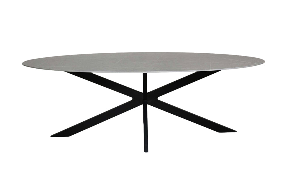 Eettafel ovaal 210cm Figo marmerlook grijs ovale tafel