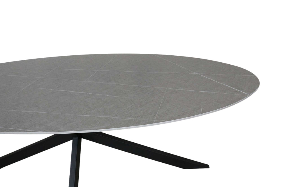 Eettafel ovaal 235cm Figo marmerlook grijs ovale tafel