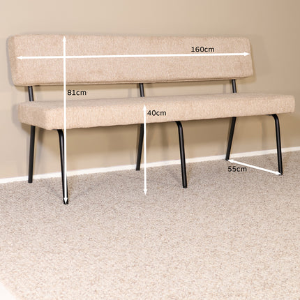Eetkamerbank Wendy 160cm beige stof