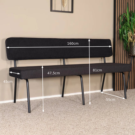 Eetkamerbank Wendy 160cm zwart stof