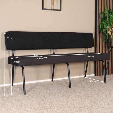 Eetkamerbank Wendy 160cm zwart stof
