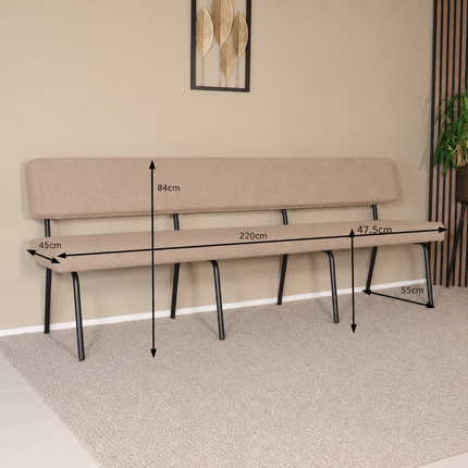 Eetkamerbank Wendy 220cm bruin stof