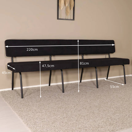 Eetkamerbank Wendy 220cm zwart stof