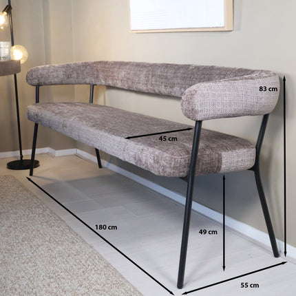 Eetkamerbank Meggie 180cm taupe chenille
