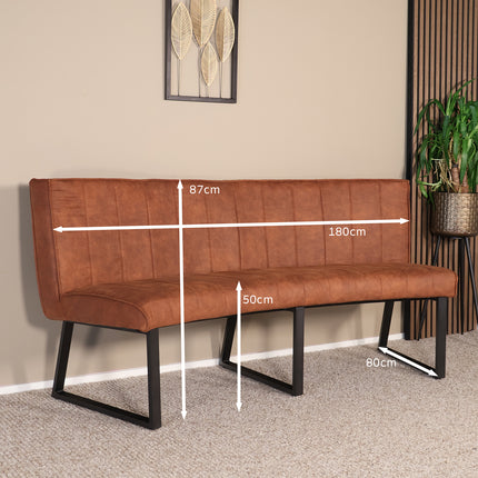 Eetkamerbank ovaal Menzo 180cm cognac microvezel