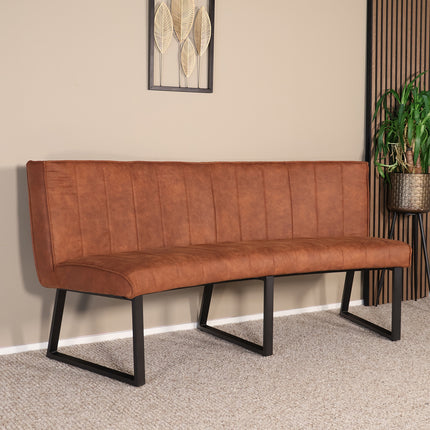 Eetkamerbank ovaal Menzo 180cm cognac microvezel