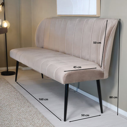 Eetkamerbank Sally 160cm champagne velvet