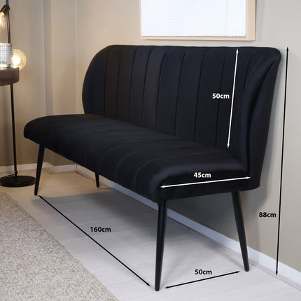 Eetkamerbank Sally 160cm zwart velvet
